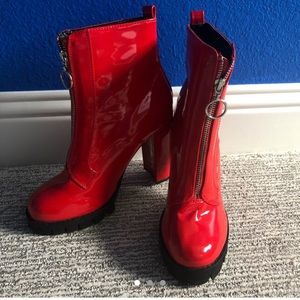red patent leather boots